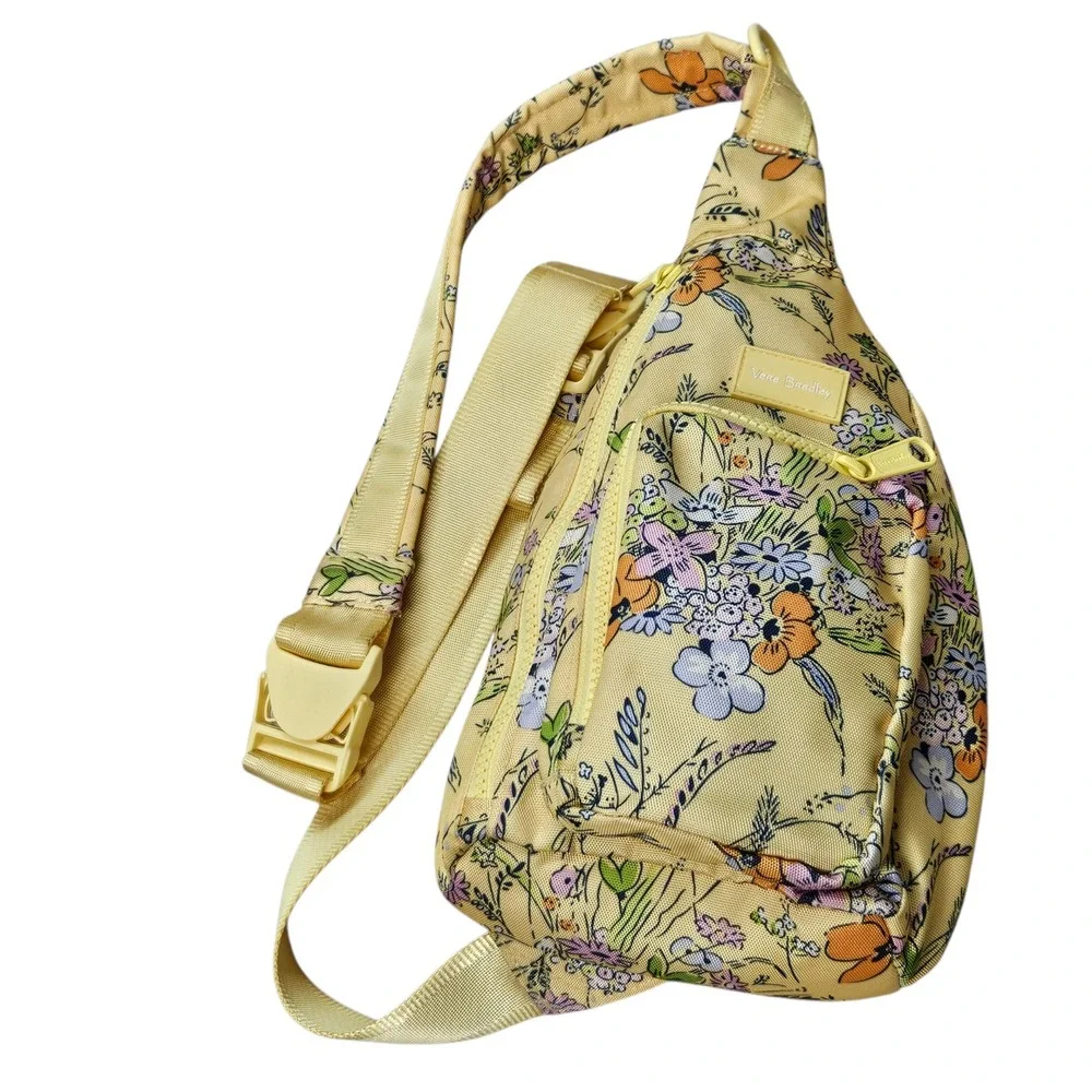 Vera Bradley Yellow Wildflower Floral Sling Backpack Crossbody Bag Canvas